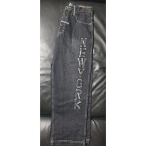 VTG 212 NYC Brand Denim Jeans 36x32 Baggy Wide Leg Y2K Hip Hop|NEW YORK SPELLOUT
